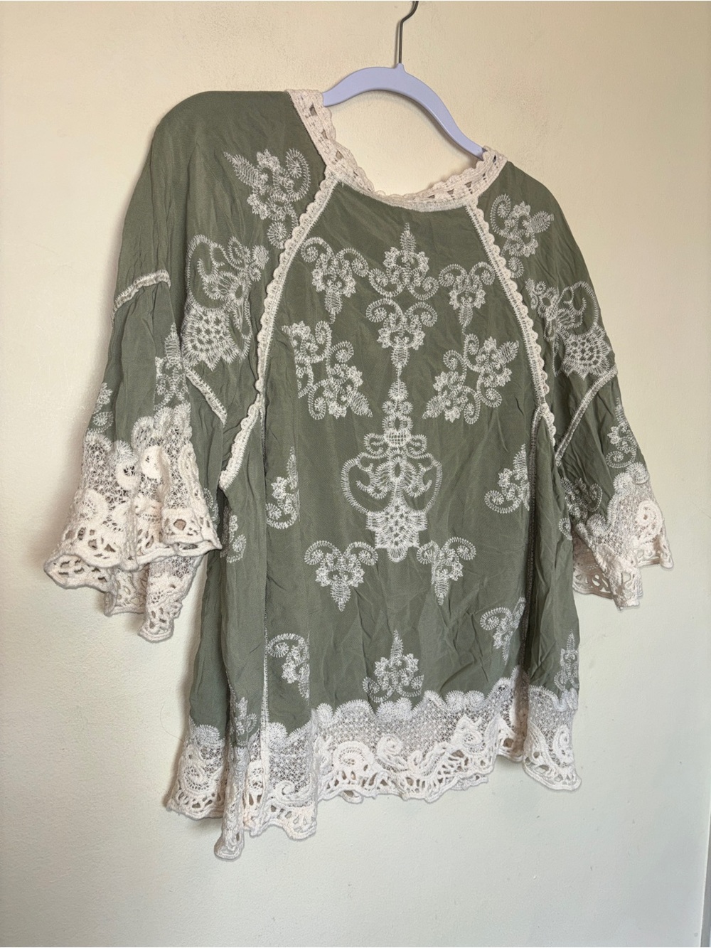 Democracy Boho Blouse 2X Lace Crochet Flowy Peasant Eyelet Cottage Embroidered - Picture 6 of 9